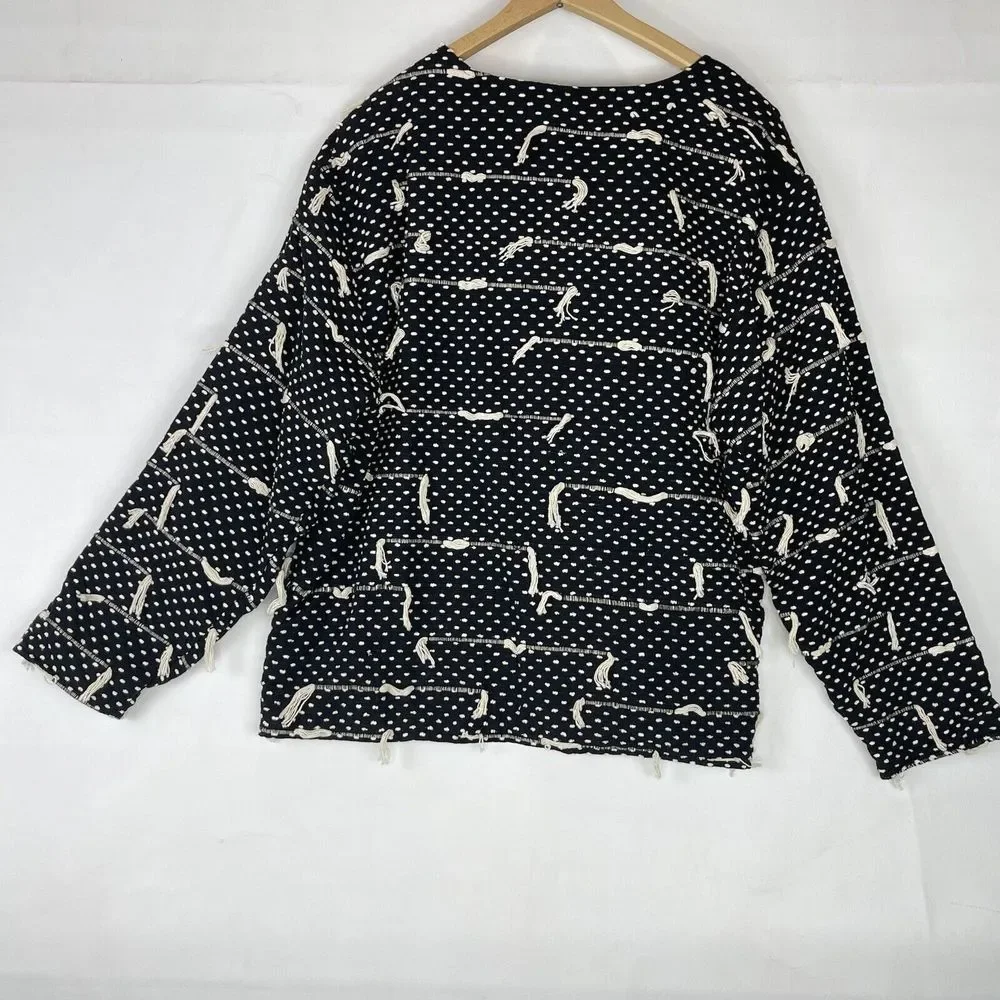 1980s VTG Women’s Jacket size L New Directions Black Textured Abstract Tassel - Picture 4 of 15